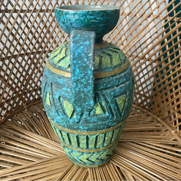 Italy Florentine Art Pottery Sgraffito Pitcher Vase Vessel Rimini Blue Green MCM - Picture 6 of 10